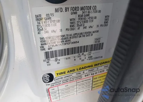 2015 Ford Expedition El Limited from USA, damaged, VIN 1FMJK1KT3FEF30854